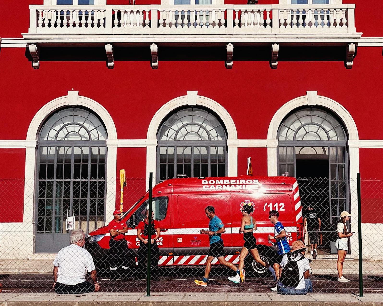 A Portuguese Bombeiros ambulance, part of Portugal’s emergency medical services, responding to a call.