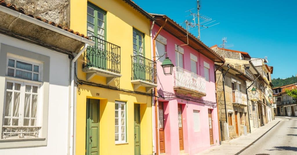 Charming colorful houses in the historic town of Guimarães, Braga, Portugal.