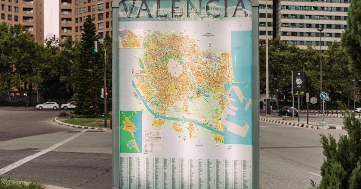 Street map display in Valencia city with an urban background, showcasing local neighborhoods and city navigation