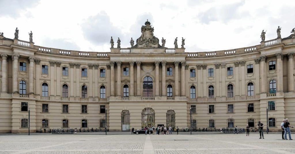 Elegant neoclassical facade of Humboldt University’s library in Berlin, representing Germany’s tuition-free higher education system.
