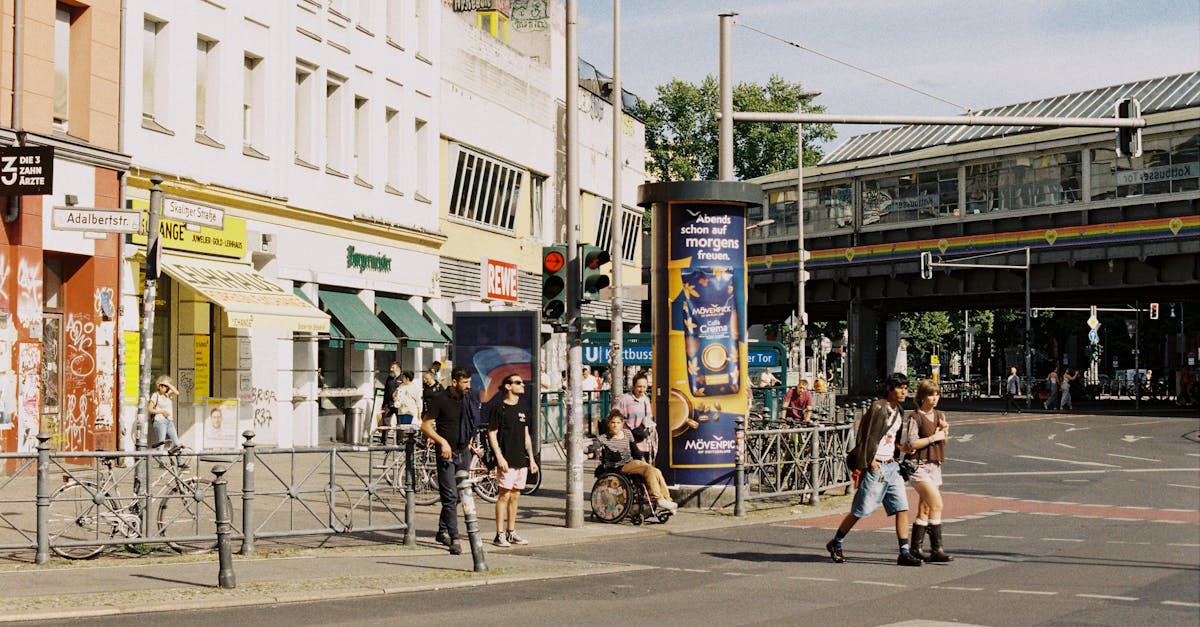 People crossing the street in Kreuzberg, Berlin, showcasing urban life, diversity, and the neighborhood's vibrant street culture.