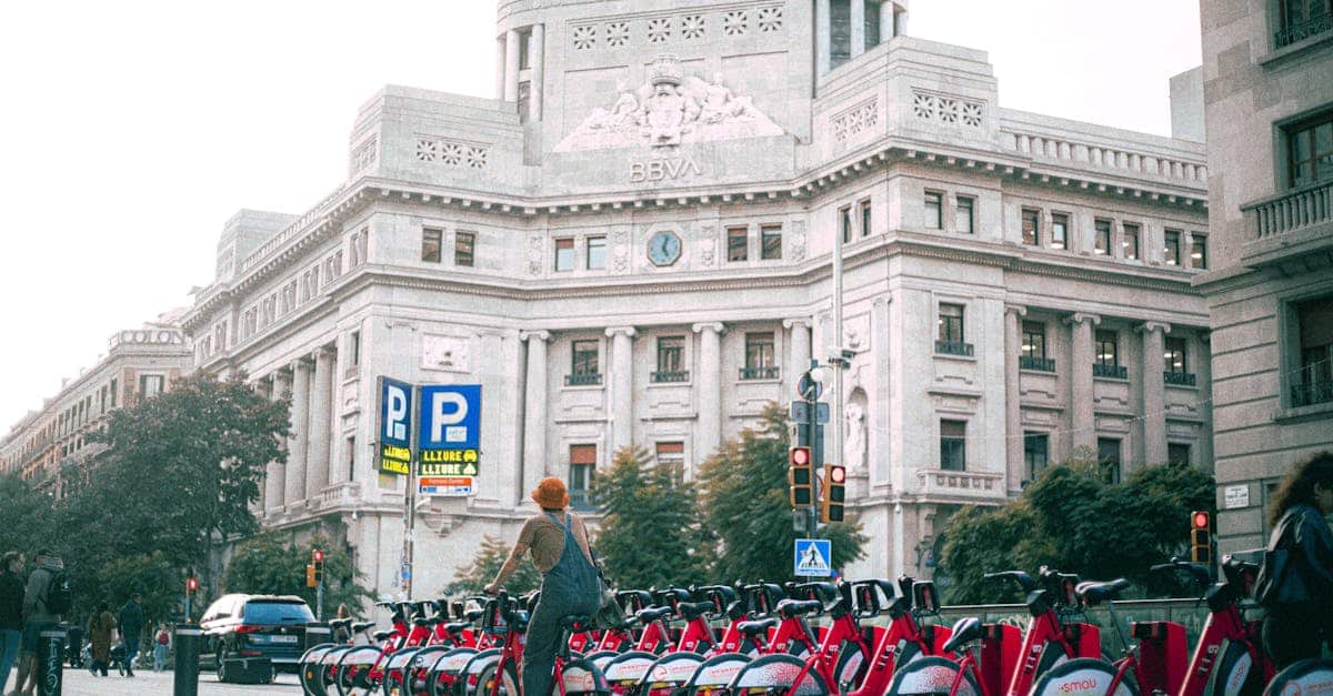 An expat cycling through the streets of Barcelona, enjoying the city's bike-friendly infrastructure as part of the expat lifestyle in Spain.