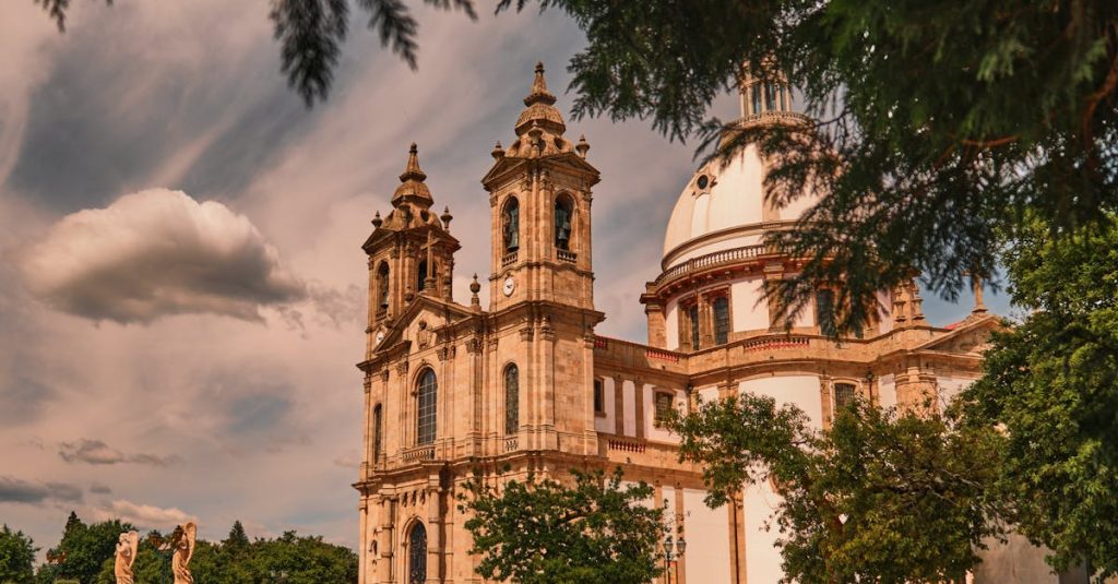 Sanctuary of Bom Jesus do Monte in Braga, Portugal, standing majestically at the top of the famous staircase.