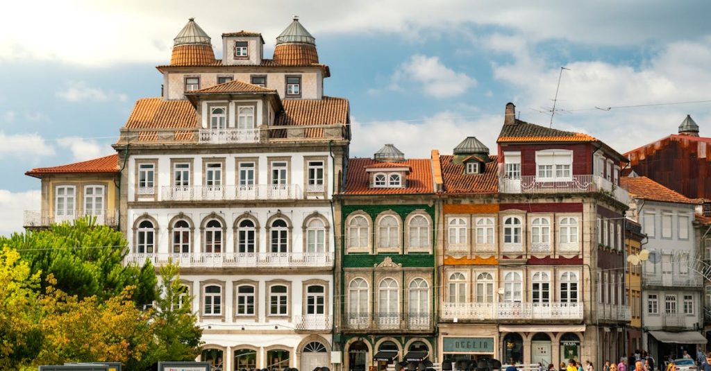 Charming residential street in Braga with traditional Portuguese houses, showcasing popular neighborhoods for living.