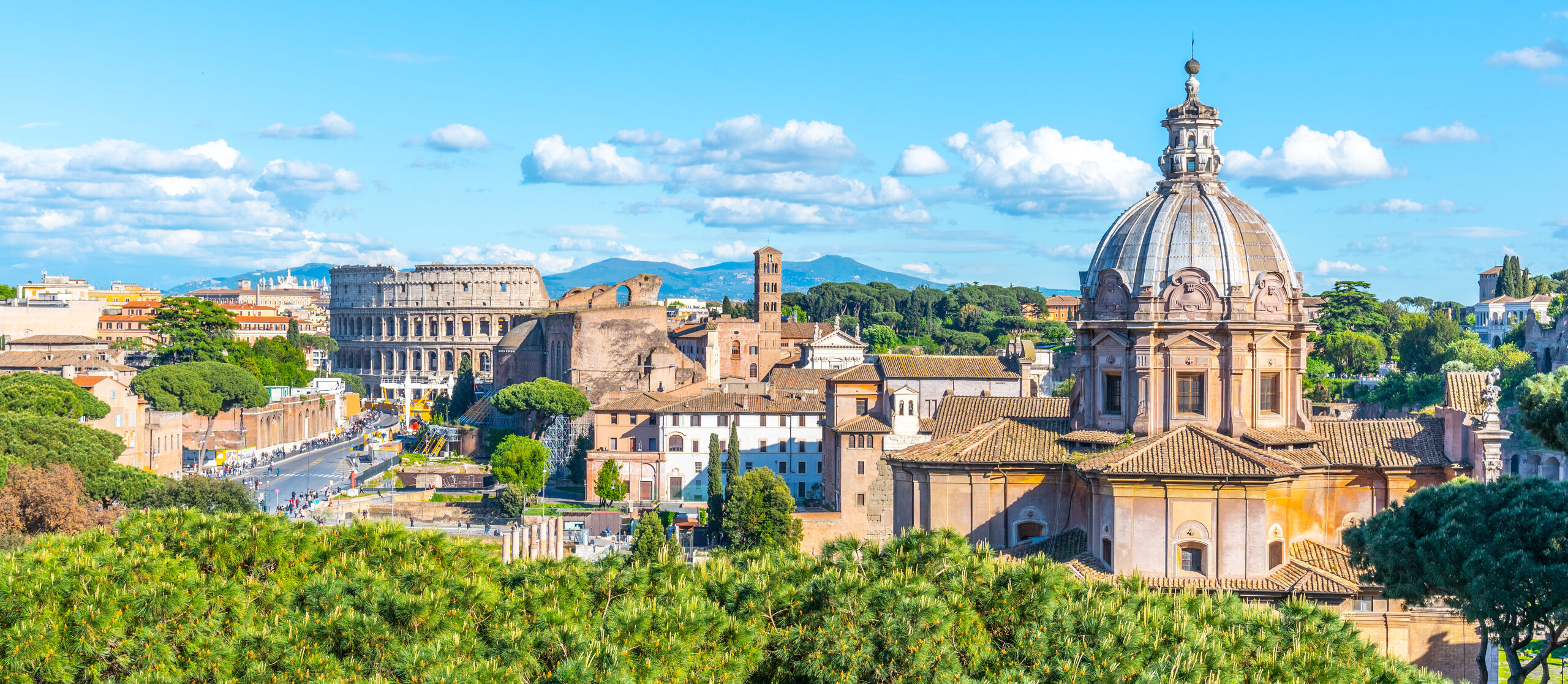 The Church of Santi Luca e Martina in the Roman Forum, Rome, Italy, with ancient ruins in the foreground.