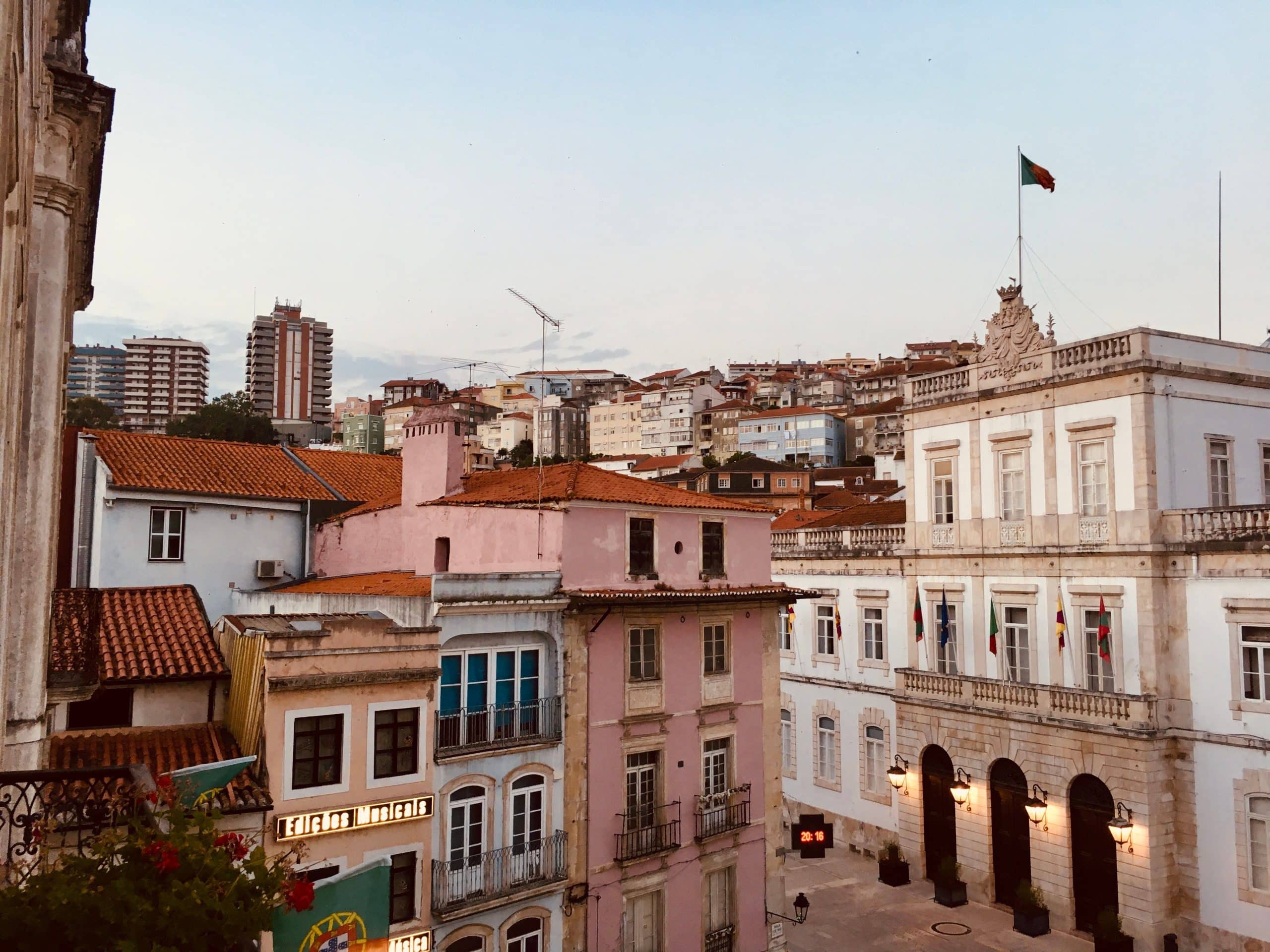 Majestic old town with narrow streets and colorful historic shabby building against cloudless blue sky